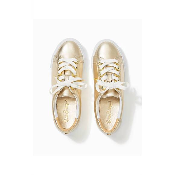 NEW LILLY PULITZER women's lux hallie sneaker in gold metallic - Picture 3 of 5
